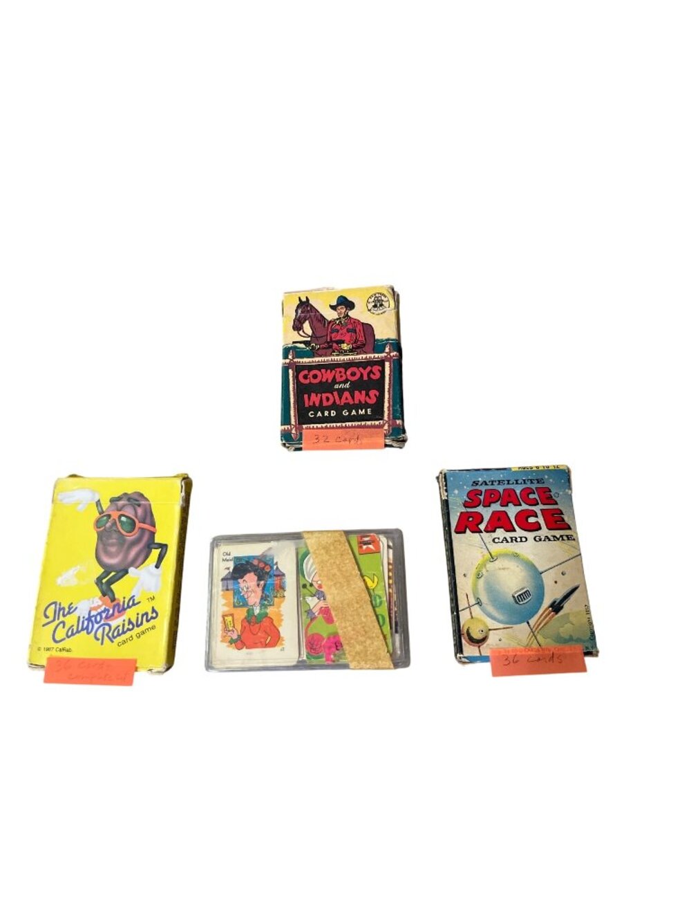 Vintage Card Game Lot Old Maid Space Race Cowboys Travel Edu-Cards Used
